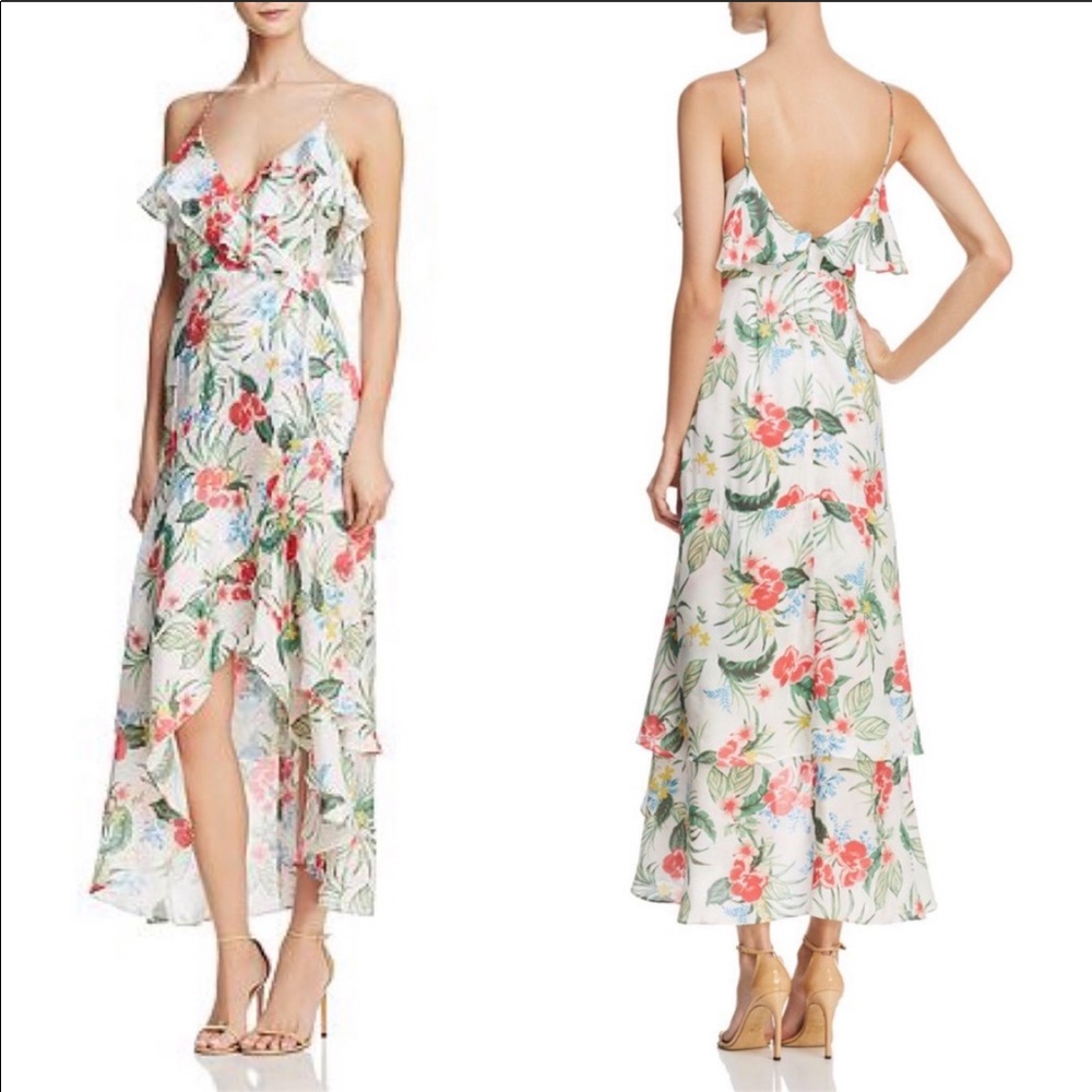Bardot White Floral High-Low Ruffle Maxi Dress